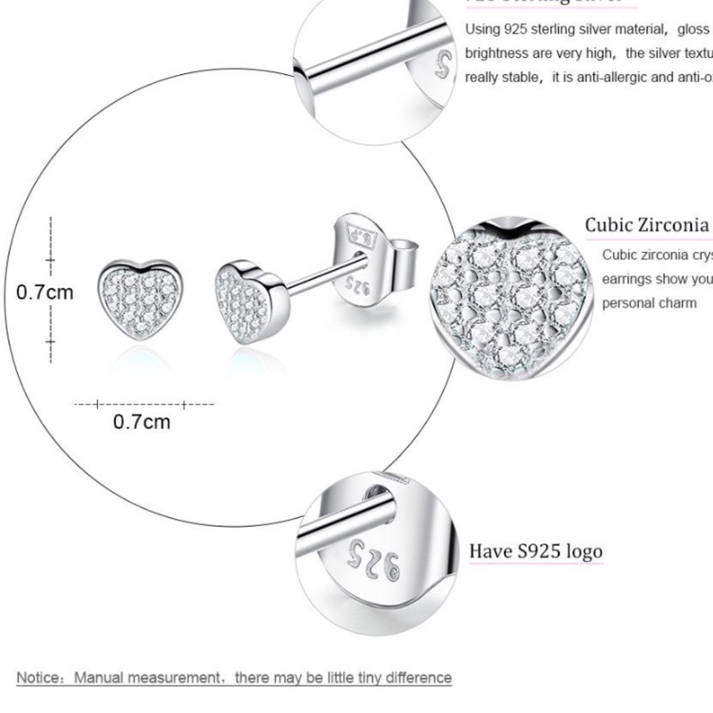 New! Sterling Silver Heart Stud Earrings - Picture 8 of 8